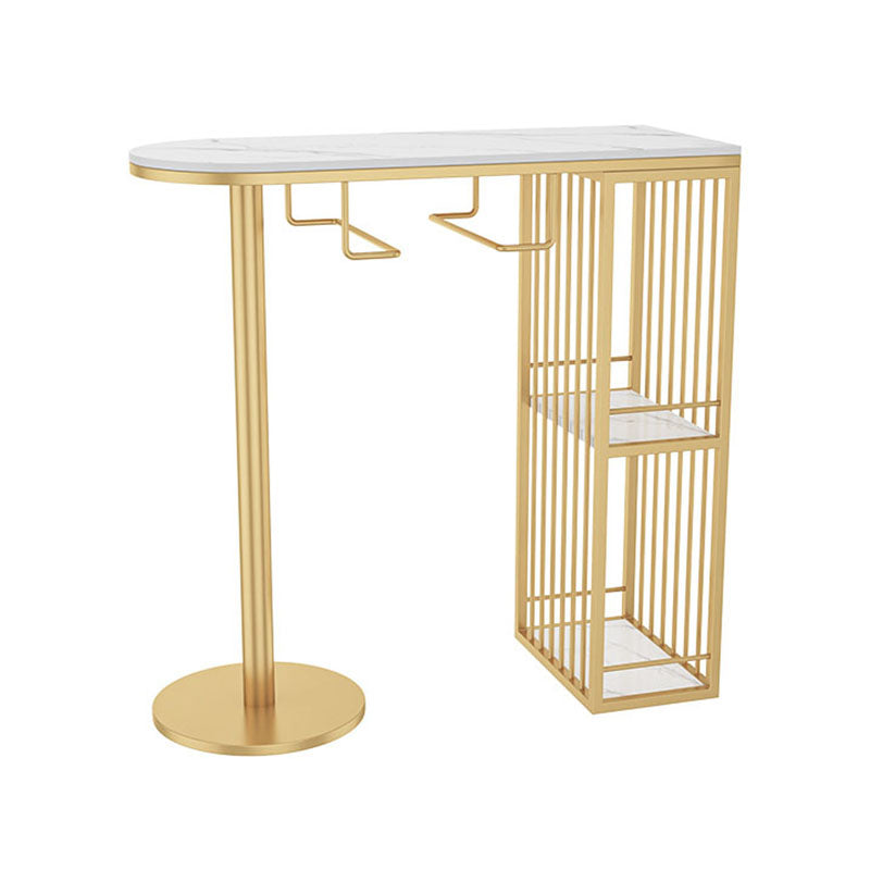 Glam 41.3"H Iron Bar Table Marble White Top Specialty Bistro Table in Gold 39.4"L x 15.7"W x 41.3"H Without Chairs Clearhalo 'Bar Furniture' 'Bar Tables' 'bar_tables' 'furn' 'furn_bar_tables' 'Furniture' 'furniture_bar_tables' 'Kitchen & Dining Furniture' 'kitchen&dining_furn' 'kitchen' 4381061