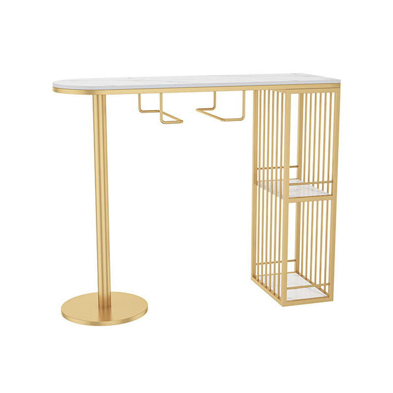 Glam 41.3"H Iron Bar Table Marble White Top Specialty Bistro Table in Gold 47.2"L x 15.7"W x 41.3"H Without Chairs Clearhalo 'Bar Furniture' 'Bar Tables' 'bar_tables' 'furn' 'furn_bar_tables' 'Furniture' 'furniture_bar_tables' 'Kitchen & Dining Furniture' 'kitchen&dining_furn' 'kitchen' 4381062