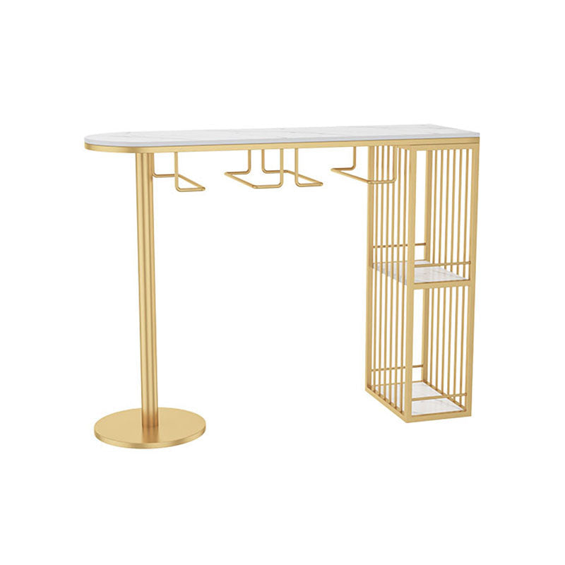 Glam 41.3"H Iron Bar Table Marble White Top Specialty Bistro Table in Gold 51.2"L x 15.7"W x 41.3"H Without Chairs Clearhalo 'Bar Furniture' 'Bar Tables' 'bar_tables' 'furn' 'furn_bar_tables' 'Furniture' 'furniture_bar_tables' 'Kitchen & Dining Furniture' 'kitchen&dining_furn' 'kitchen' 4381064