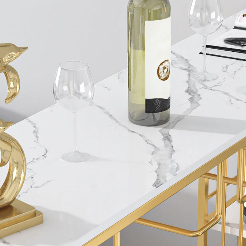 Glam 41.3"H Iron Bar Table Marble White Top Specialty Bistro Table in Gold Clearhalo 'Bar Furniture' 'Bar Tables' 'bar_tables' 'furn' 'furn_bar_tables' 'Furniture' 'furniture_bar_tables' 'Kitchen & Dining Furniture' 'kitchen&dining_furn' 'kitchen' 4381071