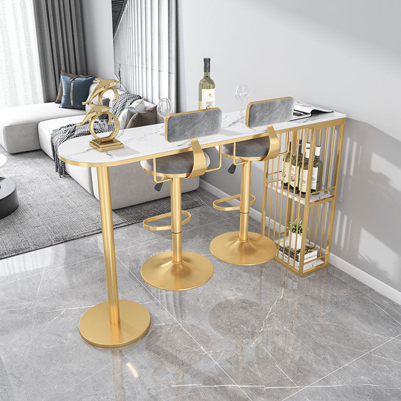 Glam 41.3"H Iron Bar Table Marble White Top Specialty Bistro Table in Gold Clearhalo 'Bar Furniture' 'Bar Tables' 'bar_tables' 'furn' 'furn_bar_tables' 'Furniture' 'furniture_bar_tables' 'Kitchen & Dining Furniture' 'kitchen&dining_furn' 'kitchen' 4381074