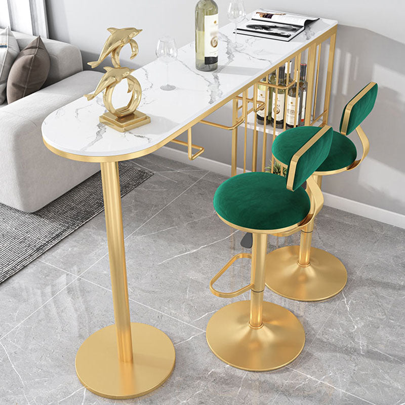Glam 41.3"H Iron Bar Table Marble White Top Specialty Bistro Table in Gold Clearhalo 'Bar Furniture' 'Bar Tables' 'bar_tables' 'furn' 'furn_bar_tables' 'Furniture' 'furniture_bar_tables' 'Kitchen & Dining Furniture' 'kitchen&dining_furn' 'kitchen' 4381076
