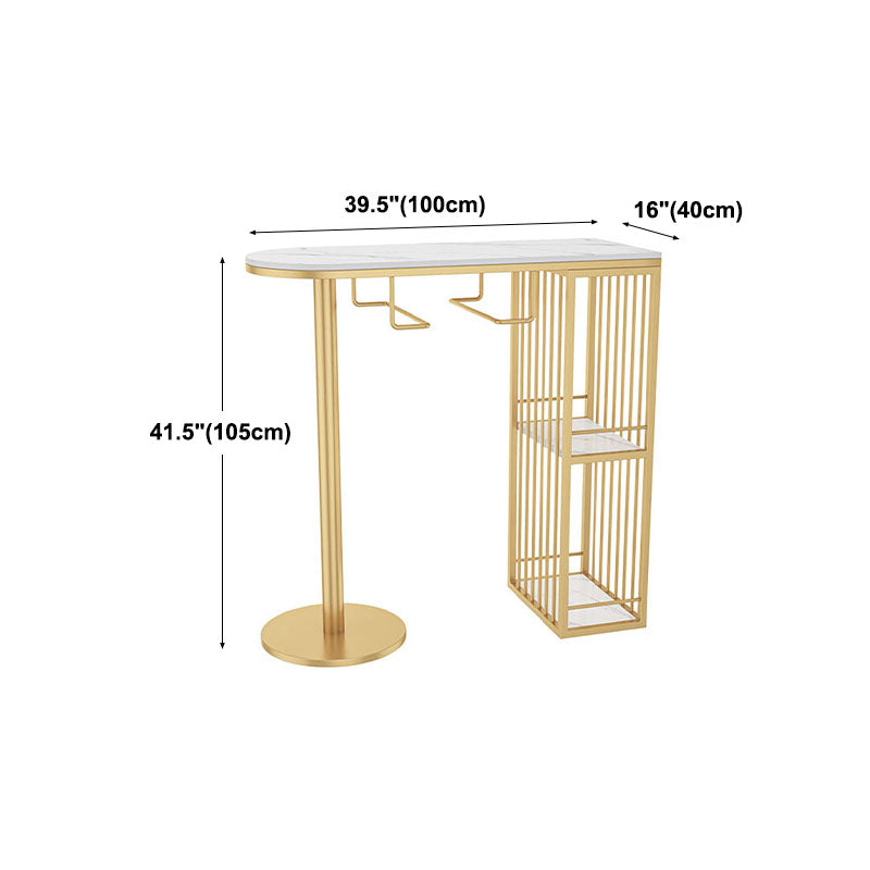 Glam 41.3"H Iron Bar Table Marble White Top Specialty Bistro Table in Gold Clearhalo 'Bar Furniture' 'Bar Tables' 'bar_tables' 'furn' 'furn_bar_tables' 'Furniture' 'furniture_bar_tables' 'Kitchen & Dining Furniture' 'kitchen&dining_furn' 'kitchen' 4381077