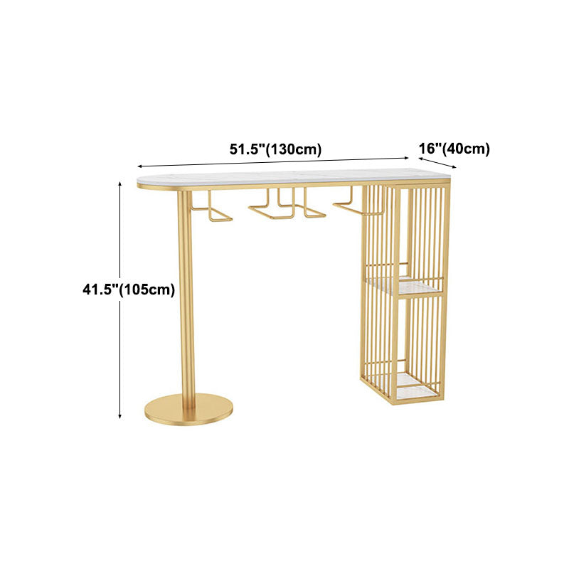 Glam 41.3"H Iron Bar Table Marble White Top Specialty Bistro Table in Gold Clearhalo 'Bar Furniture' 'Bar Tables' 'bar_tables' 'furn' 'furn_bar_tables' 'Furniture' 'furniture_bar_tables' 'Kitchen & Dining Furniture' 'kitchen&dining_furn' 'kitchen' 4381079