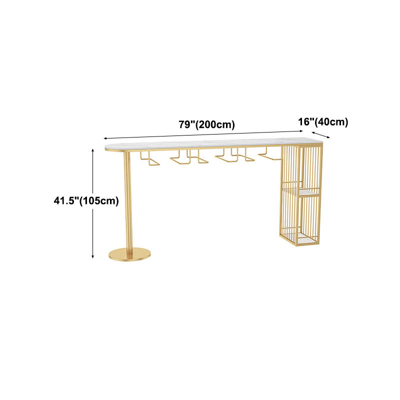 Glam 41.3"H Iron Bar Table Marble White Top Specialty Bistro Table in Gold Clearhalo 'Bar Furniture' 'Bar Tables' 'bar_tables' 'furn' 'furn_bar_tables' 'Furniture' 'furniture_bar_tables' 'Kitchen & Dining Furniture' 'kitchen&dining_furn' 'kitchen' 4381083