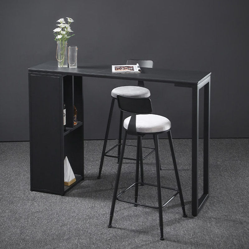 Industrial Black Iron Bar Table Faux Marble Top Rectangle Indoor 41.3"H Bistro Table 70.9"L x 15.7"W x 41.3"H Black Without Chairs Clearhalo 'Bar Furniture' 'Bar Tables' 'bar_tables' 'furn' 'furn_bar_tables' 'Furniture' 'furniture_bar_tables' 'Kitchen & Dining Furniture' 'kitchen&dining_furn' 'kitchen' 4381085