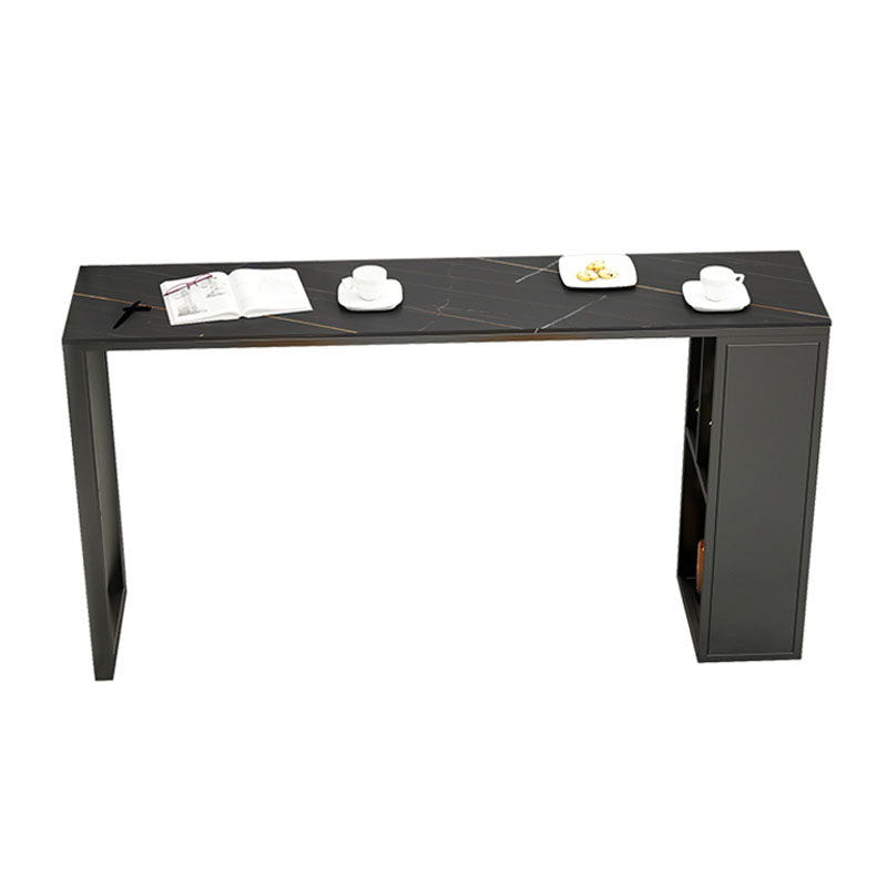 Industrial Black Iron Bar Table Faux Marble Top Rectangle Indoor 41.3"H Bistro Table Black Without Chairs Clearhalo 'Bar Furniture' 'Bar Tables' 'bar_tables' 'furn' 'furn_bar_tables' 'Furniture' 'furniture_bar_tables' 'Kitchen & Dining Furniture' 'kitchen&dining_furn' 'kitchen' 4381088