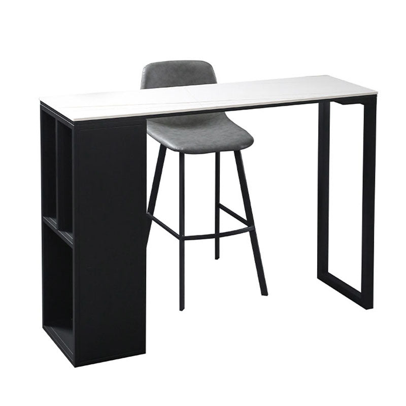 Industrial Black Iron Bar Table Faux Marble Top Rectangle Indoor 41.3"H Bistro Table Clearhalo 'Bar Furniture' 'Bar Tables' 'bar_tables' 'furn' 'furn_bar_tables' 'Furniture' 'furniture_bar_tables' 'Kitchen & Dining Furniture' 'kitchen&dining_furn' 'kitchen' 4381089