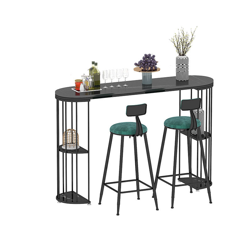 Glam Metal Bar Table 41.3"H Oval Faux Marble Top Bistro Table with Shelves Black Black Clearhalo 'Bar Furniture' 'Bar Tables' 'bar_tables' 'furn' 'furn_bar_tables' 'Furniture' 'furniture_bar_tables' 'Kitchen & Dining Furniture' 'kitchen&dining_furn' 'kitchen' 4381100