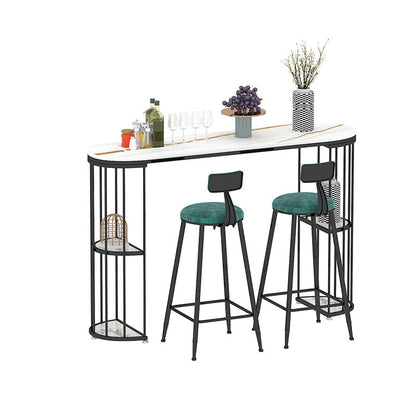 Glam Metal Bar Table 41.3"H Oval Faux Marble Top Bistro Table with Shelves Black White Clearhalo 'Bar Furniture' 'Bar Tables' 'bar_tables' 'furn' 'furn_bar_tables' 'Furniture' 'furniture_bar_tables' 'Kitchen & Dining Furniture' 'kitchen&dining_furn' 'kitchen' 4381101