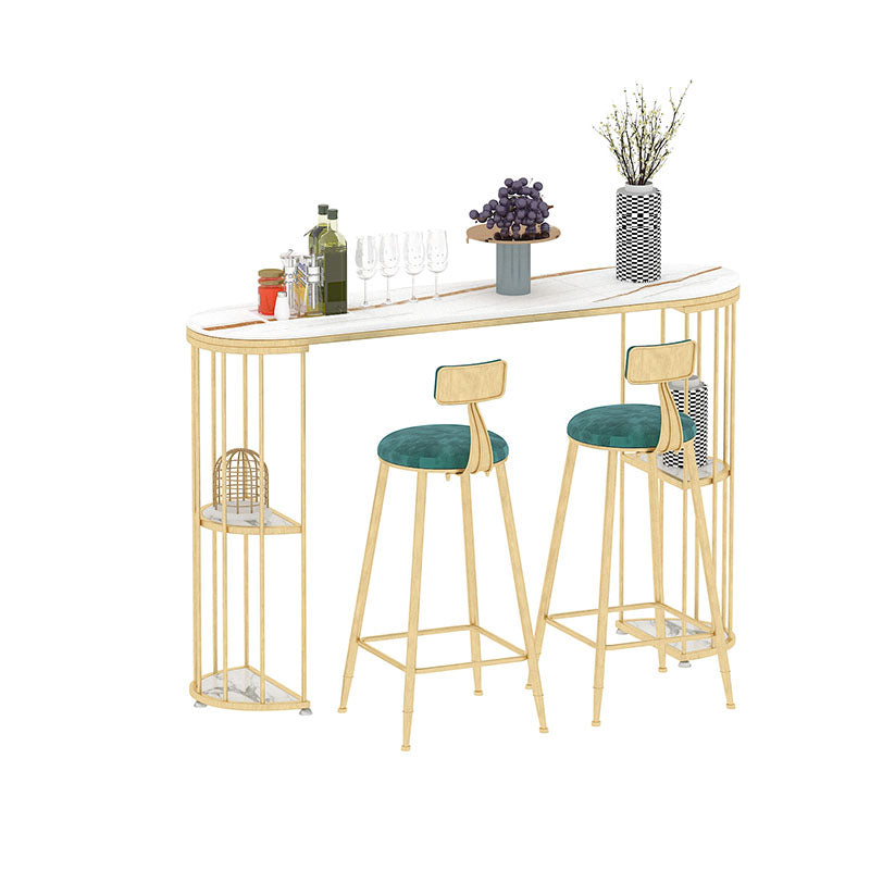 Glam Metal Bar Table 41.3"H Oval Faux Marble Top Bistro Table with Shelves Gold White Clearhalo 'Bar Furniture' 'Bar Tables' 'bar_tables' 'furn' 'furn_bar_tables' 'Furniture' 'furniture_bar_tables' 'Kitchen & Dining Furniture' 'kitchen&dining_furn' 'kitchen' 4381103