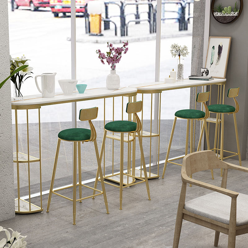 Glam Metal Bar Table 41.3"H Oval Faux Marble Top Bistro Table with Shelves 63"L x 15.7"W x 41.3"H Gold White Clearhalo 'Bar Furniture' 'Bar Tables' 'bar_tables' 'furn' 'furn_bar_tables' 'Furniture' 'furniture_bar_tables' 'Kitchen & Dining Furniture' 'kitchen&dining_furn' 'kitchen' 4381104