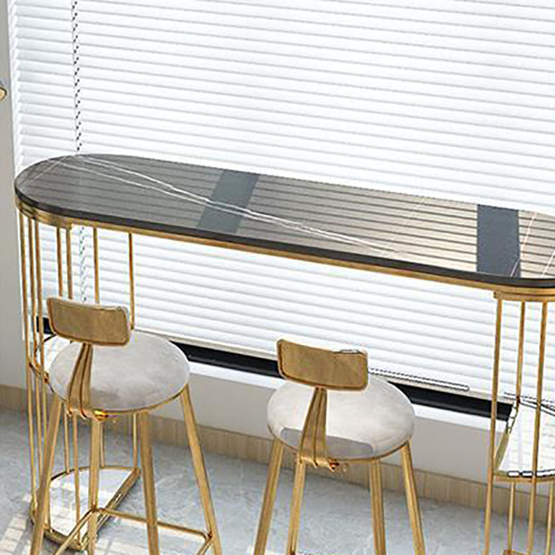 Glam Metal Bar Table 41.3"H Oval Faux Marble Top Bistro Table with Shelves Clearhalo 'Bar Furniture' 'Bar Tables' 'bar_tables' 'furn' 'furn_bar_tables' 'Furniture' 'furniture_bar_tables' 'Kitchen & Dining Furniture' 'kitchen&dining_furn' 'kitchen' 4381105