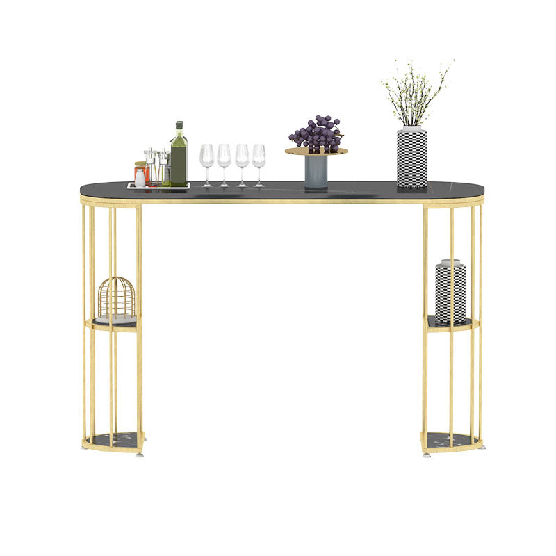 Glam Metal Bar Table 41.3"H Oval Faux Marble Top Bistro Table with Shelves Gold Black Clearhalo 'Bar Furniture' 'Bar Tables' 'bar_tables' 'furn' 'furn_bar_tables' 'Furniture' 'furniture_bar_tables' 'Kitchen & Dining Furniture' 'kitchen&dining_furn' 'kitchen' 4381106