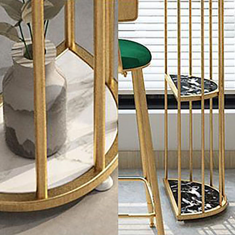 Glam Metal Bar Table 41.3"H Oval Faux Marble Top Bistro Table with Shelves Clearhalo 'Bar Furniture' 'Bar Tables' 'bar_tables' 'furn' 'furn_bar_tables' 'Furniture' 'furniture_bar_tables' 'Kitchen & Dining Furniture' 'kitchen&dining_furn' 'kitchen' 4381108