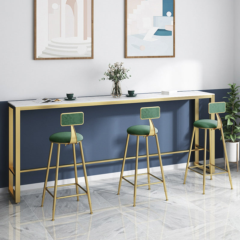 Trestle Rectangle Counter Height Dining Table White and Gold Counter Table 94.5"L x 15.7"W x 41.3"H Without Chairs Clearhalo 'Bar Furniture' 'Bar Tables' 'bar_tables' 'furn' 'furn_bar_tables' 'Furniture' 'furniture_bar_tables' 'Kitchen & Dining Furniture' 'kitchen&dining_furn' 'kitchen' 4381115