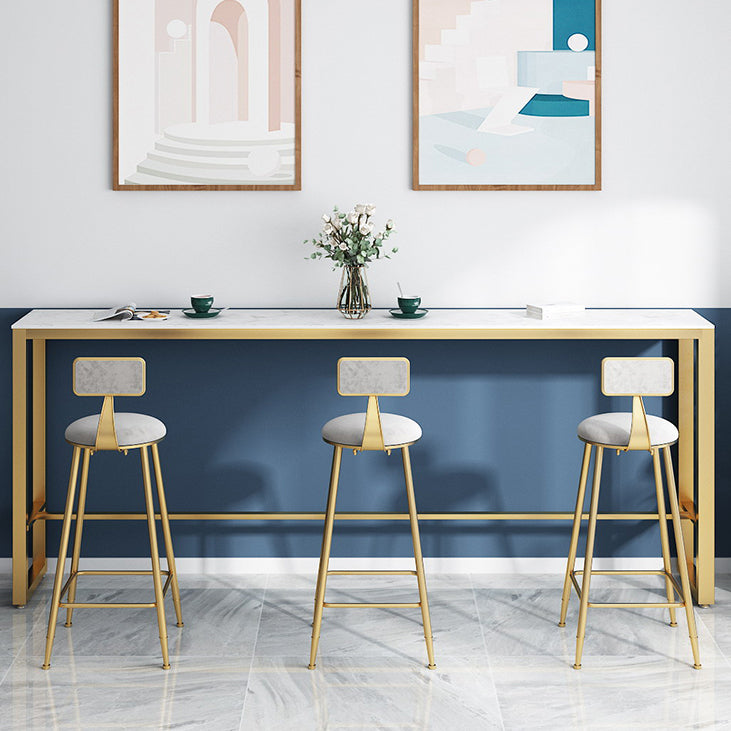 Trestle Rectangle Counter Height Dining Table White and Gold Counter Table 102.4"L x 15.7"W x 41.3"H Without Chairs Clearhalo 'Bar Furniture' 'Bar Tables' 'bar_tables' 'furn' 'furn_bar_tables' 'Furniture' 'furniture_bar_tables' 'Kitchen & Dining Furniture' 'kitchen&dining_furn' 'kitchen' 4381116
