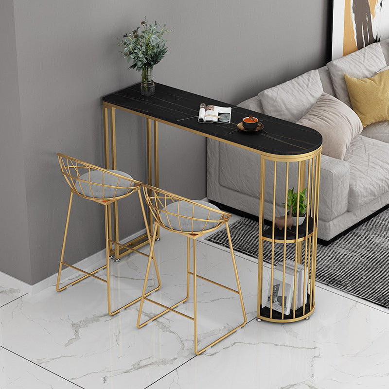 Glam Style Bar Table 42-inch Height Stone Top and Metal Base Bistro Storage Table Black-Gold Without Chairs Clearhalo 'Bar Furniture' 'Bar Tables' 'bar_tables' 'furn' 'furn_bar_tables' 'Furniture' 'furniture_bar_tables' 'Kitchen & Dining Furniture' 'kitchen&dining_furn' 'kitchen' 4381155