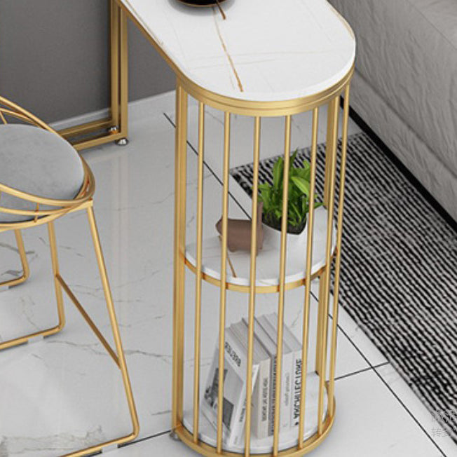 Glam Style Bar Table 42-inch Height Stone Top and Metal Base Bistro Storage Table Clearhalo 'Bar Furniture' 'Bar Tables' 'bar_tables' 'furn' 'furn_bar_tables' 'Furniture' 'furniture_bar_tables' 'Kitchen & Dining Furniture' 'kitchen&dining_furn' 'kitchen' 4381159