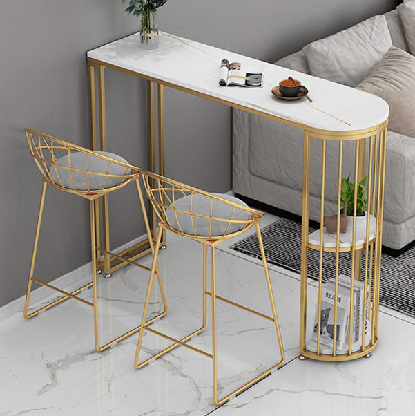 Glam Style Bar Table 42-inch Height Stone Top and Metal Base Bistro Storage Table Clearhalo 'Bar Furniture' 'Bar Tables' 'bar_tables' 'furn' 'furn_bar_tables' 'Furniture' 'furniture_bar_tables' 'Kitchen & Dining Furniture' 'kitchen&dining_furn' 'kitchen' 4381161