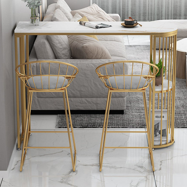 Glam Style Bar Table 42-inch Height Stone Top and Metal Base Bistro Storage Table Clearhalo 'Bar Furniture' 'Bar Tables' 'bar_tables' 'furn' 'furn_bar_tables' 'Furniture' 'furniture_bar_tables' 'Kitchen & Dining Furniture' 'kitchen&dining_furn' 'kitchen' 4381162
