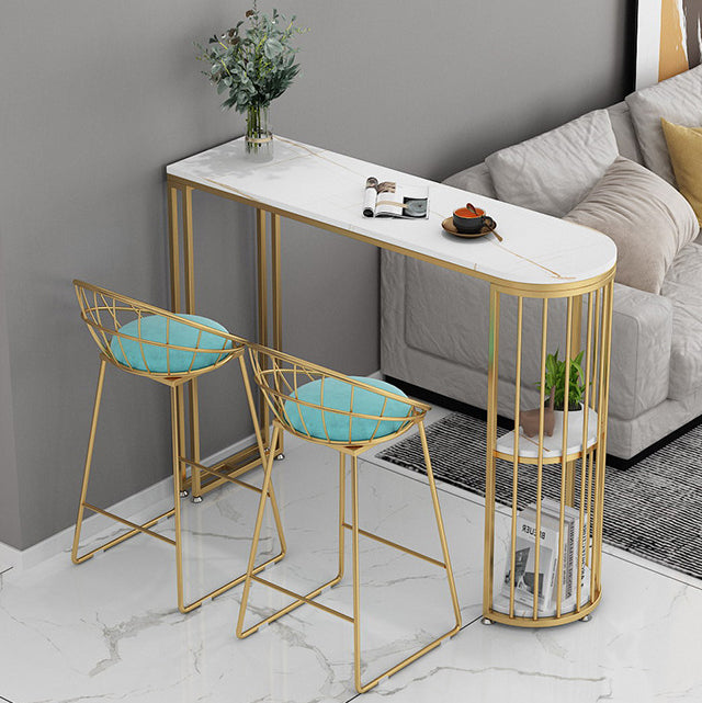 Glam Style Bar Table 42-inch Height Stone Top and Metal Base Bistro Storage Table Clearhalo 'Bar Furniture' 'Bar Tables' 'bar_tables' 'furn' 'furn_bar_tables' 'Furniture' 'furniture_bar_tables' 'Kitchen & Dining Furniture' 'kitchen&dining_furn' 'kitchen' 4381164