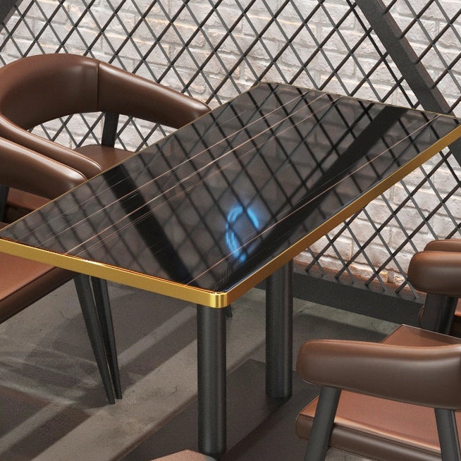 Industrial Style Dining Table Black Table with Metal Pedestal Base for Dining Room Clearhalo ' dining_table' 'Dining Tables & Seating' 'Dining Tables' 'furn' 'furn_dining_table' 'Furniture' 'furniture_dining_table' 'Kitchen & Dining Furniture' 'kitchen&dining_furn' 'kitchen' 'kitchen_dining_table' 4381201