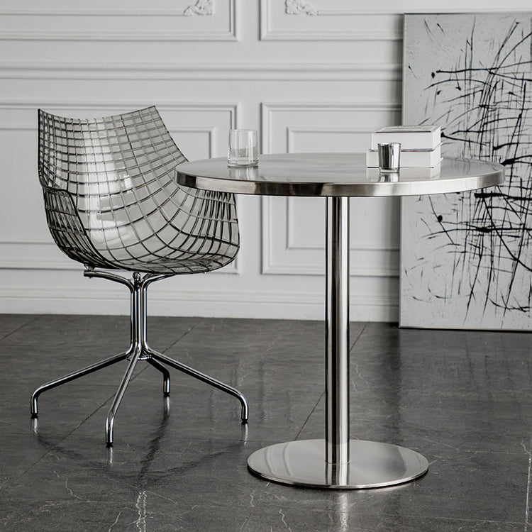 Metal Contemporary Sliver Dining Table Stainless Steel Dining Table with Pedestal Base Round 23.6"L x 23.6"W x 29.5"H Without Chairs Clearhalo ' dining_table' 'Dining Tables & Seating' 'Dining Tables' 'furn' 'furn_dining_table' 'Furniture' 'furniture_dining_table' 'Kitchen & Dining Furniture' 'kitchen&dining_furn' 'kitchen' 'kitchen_dining_table' 4381208