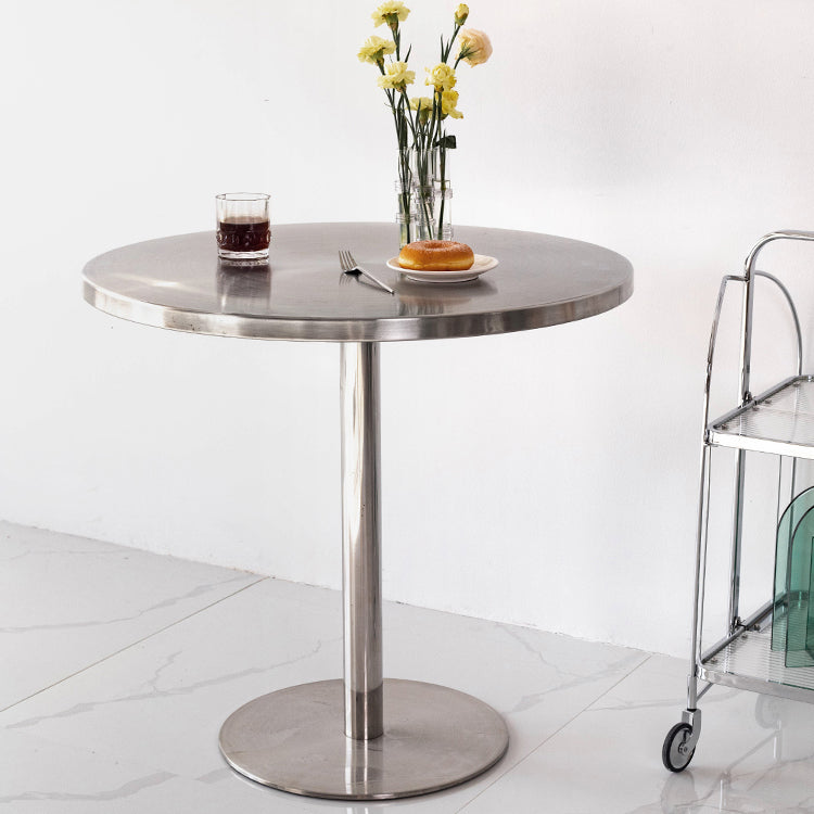 Metal Contemporary Sliver Dining Table Stainless Steel Dining Table with Pedestal Base Round 19.7"L x 19.7"W x 29.5"H Without Chairs Clearhalo ' dining_table' 'Dining Tables & Seating' 'Dining Tables' 'furn' 'furn_dining_table' 'Furniture' 'furniture_dining_table' 'Kitchen & Dining Furniture' 'kitchen&dining_furn' 'kitchen' 'kitchen_dining_table' 4381209