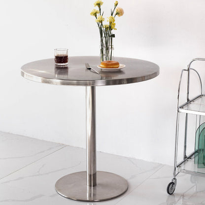 Metal Contemporary Sliver Dining Table Stainless Steel Dining Table with Pedestal Base Round 19.7"L x 19.7"W x 29.5"H Without Chairs Clearhalo ' dining_table' 'Dining Tables & Seating' 'Dining Tables' 'furn' 'furn_dining_table' 'Furniture' 'furniture_dining_table' 'Kitchen & Dining Furniture' 'kitchen&dining_furn' 'kitchen' 'kitchen_dining_table' 4381209