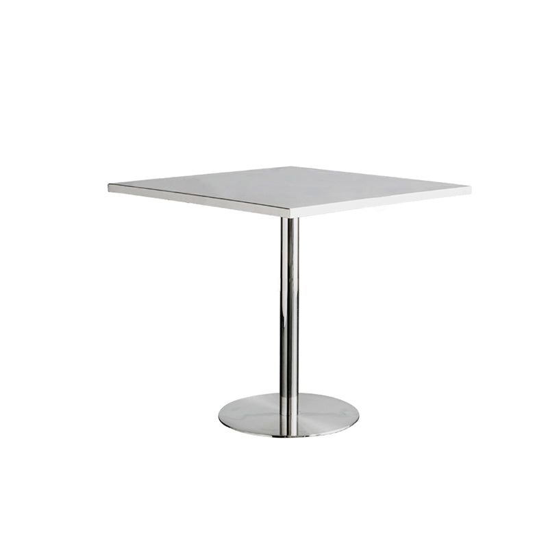 Metal Contemporary Sliver Dining Table Stainless Steel Dining Table with Pedestal Base Square 31.5"L x 31.5"W x 29.5"H Without Chairs Clearhalo ' dining_table' 'Dining Tables & Seating' 'Dining Tables' 'furn' 'furn_dining_table' 'Furniture' 'furniture_dining_table' 'Kitchen & Dining Furniture' 'kitchen&dining_furn' 'kitchen' 'kitchen_dining_table' 4381210