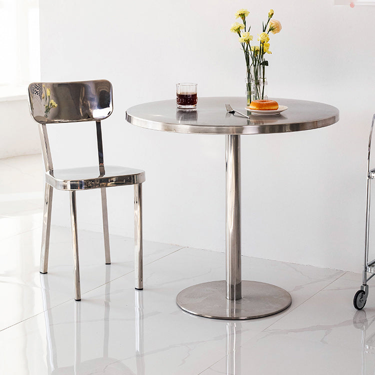 Metal Contemporary Sliver Dining Table Stainless Steel Dining Table with Pedestal Base Clearhalo ' dining_table' 'Dining Tables & Seating' 'Dining Tables' 'furn' 'furn_dining_table' 'Furniture' 'furniture_dining_table' 'Kitchen & Dining Furniture' 'kitchen&dining_furn' 'kitchen' 'kitchen_dining_table' 4381212