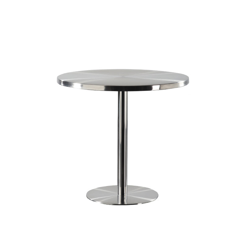 Metal Contemporary Sliver Dining Table Stainless Steel Dining Table with Pedestal Base Clearhalo ' dining_table' 'Dining Tables & Seating' 'Dining Tables' 'furn' 'furn_dining_table' 'Furniture' 'furniture_dining_table' 'Kitchen & Dining Furniture' 'kitchen&dining_furn' 'kitchen' 'kitchen_dining_table' 4381215