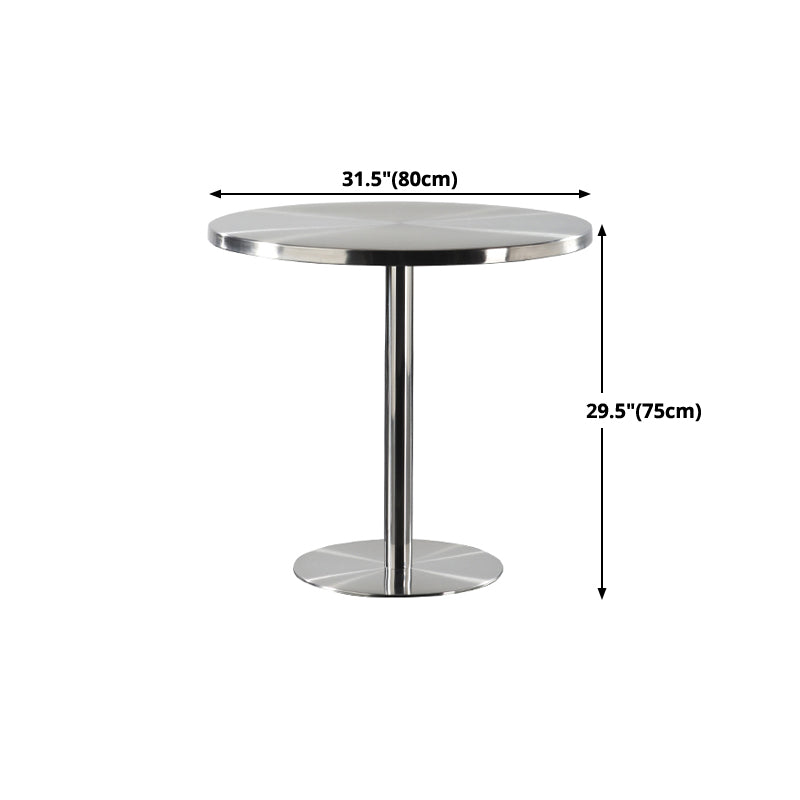 Metal Contemporary Sliver Dining Table Stainless Steel Dining Table with Pedestal Base Clearhalo ' dining_table' 'Dining Tables & Seating' 'Dining Tables' 'furn' 'furn_dining_table' 'Furniture' 'furniture_dining_table' 'Kitchen & Dining Furniture' 'kitchen&dining_furn' 'kitchen' 'kitchen_dining_table' 4381219