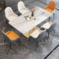 Traditional Luxury Dining Table Rectangle Sintered Stone Table with Pedestal Base Gold 63"L x 35.4"W x 29.5"H Without Chairs Clearhalo ' dining_table' 'Dining Tables & Seating' 'Dining Tables' 'furn' 'furn_dining_table' 'Furniture' 'furniture_dining_table' 'Kitchen & Dining Furniture' 'kitchen&dining_furn' 'kitchen' 'kitchen_dining_table' 4381232