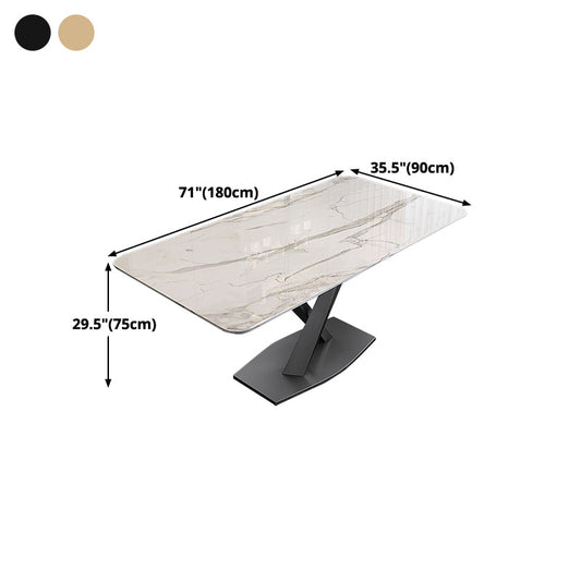 Traditional Luxury Dining Table Rectangle Sintered Stone Table with Pedestal Base