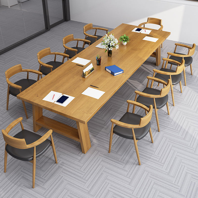 Contemporary Solid Wood Rectangular Dining Table Indoor Table with Trestle Base 118.1"L x 39.4"W x 29.5"H Without Chairs Clearhalo ' dining_table' 'Dining Tables & Seating' 'Dining Tables' 'furn' 'furn_dining_table' 'Furniture' 'furniture_dining_table' 'Kitchen & Dining Furniture' 'kitchen&dining_furn' 'kitchen' 'kitchen_dining_table' 4381262