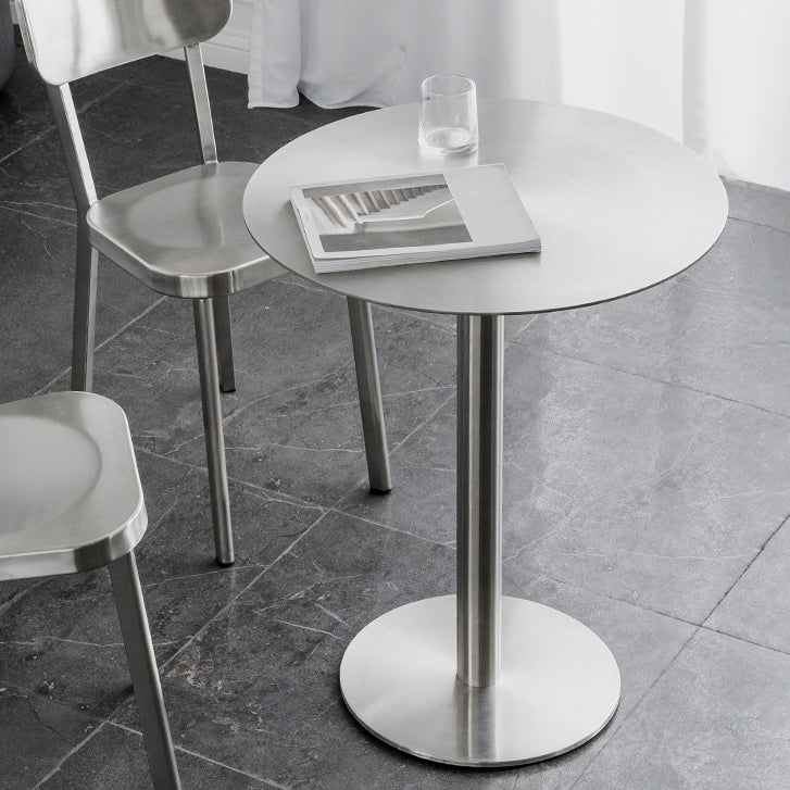 Industrial Dining Table Stainless Steel Table with Pedestal Base for Kitchen Round 23.6"L x 23.6"W x 29.5"H Without Chairs Clearhalo ' dining_table' 'Dining Tables & Seating' 'Dining Tables' 'furn' 'furn_dining_table' 'Furniture' 'furniture_dining_table' 'Kitchen & Dining Furniture' 'kitchen&dining_furn' 'kitchen' 'kitchen_dining_table' 4381274