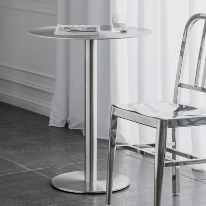 Industrial Dining Table Stainless Steel Table with Pedestal Base for Kitchen Round 19.7"L x 19.7"W x 29.5"H Without Chairs Clearhalo ' dining_table' 'Dining Tables & Seating' 'Dining Tables' 'furn' 'furn_dining_table' 'Furniture' 'furniture_dining_table' 'Kitchen & Dining Furniture' 'kitchen&dining_furn' 'kitchen' 'kitchen_dining_table' 4381275