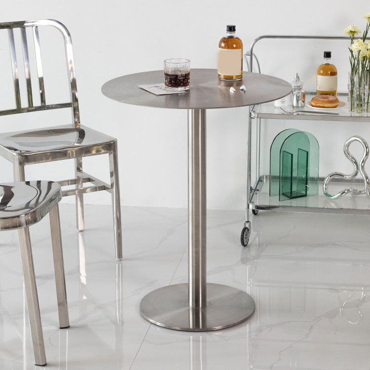 Industrial Dining Table Stainless Steel Table with Pedestal Base for Kitchen Round 27.6"L x 27.6"W x 29.5"H Without Chairs Clearhalo ' dining_table' 'Dining Tables & Seating' 'Dining Tables' 'furn' 'furn_dining_table' 'Furniture' 'furniture_dining_table' 'Kitchen & Dining Furniture' 'kitchen&dining_furn' 'kitchen' 'kitchen_dining_table' 4381276