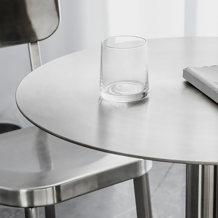 Industrial Dining Table Stainless Steel Table with Pedestal Base for Kitchen Clearhalo ' dining_table' 'Dining Tables & Seating' 'Dining Tables' 'furn' 'furn_dining_table' 'Furniture' 'furniture_dining_table' 'Kitchen & Dining Furniture' 'kitchen&dining_furn' 'kitchen' 'kitchen_dining_table' 4381280