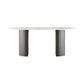 Solid Wood Contemporary Double Pedestal Dining Table Sintered Stone Table for Dining Room Oval White 70.9"L x 35.4"W x 29.5"H Clearhalo ' dining_table' 'Dining Tables & Seating' 'Dining Tables' 'furn' 'furn_dining_table' 'Furniture' 'furniture_dining_table' 'Kitchen & Dining Furniture' 'kitchen&dining_furn' 'kitchen' 'kitchen_dining_table' 4381293