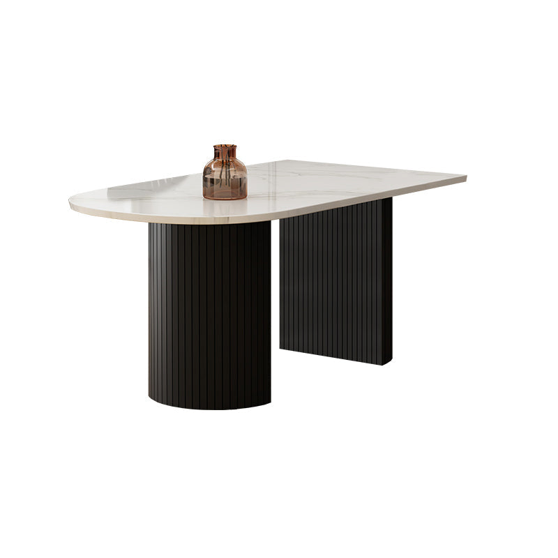 Solid Wood Contemporary Double Pedestal Dining Table Sintered Stone Table for Dining Room Free Form White Clearhalo ' dining_table' 'Dining Tables & Seating' 'Dining Tables' 'furn' 'furn_dining_table' 'Furniture' 'furniture_dining_table' 'Kitchen & Dining Furniture' 'kitchen&dining_furn' 'kitchen' 'kitchen_dining_table' 4381294