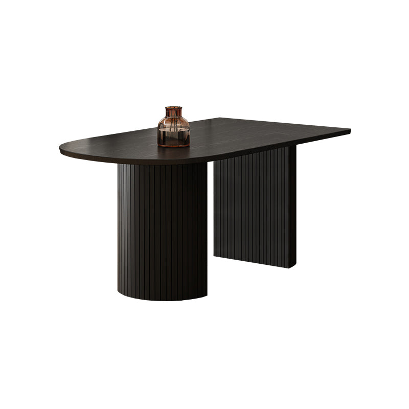 Solid Wood Contemporary Double Pedestal Dining Table Sintered Stone Table for Dining Room Free Form Black Clearhalo ' dining_table' 'Dining Tables & Seating' 'Dining Tables' 'furn' 'furn_dining_table' 'Furniture' 'furniture_dining_table' 'Kitchen & Dining Furniture' 'kitchen&dining_furn' 'kitchen' 'kitchen_dining_table' 4381296