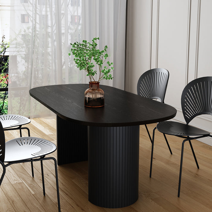 Solid Wood Contemporary Double Pedestal Dining Table Sintered Stone Table for Dining Room Oval Black 70.9"L x 35.4"W x 29.5"H Clearhalo ' dining_table' 'Dining Tables & Seating' 'Dining Tables' 'furn' 'furn_dining_table' 'Furniture' 'furniture_dining_table' 'Kitchen & Dining Furniture' 'kitchen&dining_furn' 'kitchen' 'kitchen_dining_table' 4381297