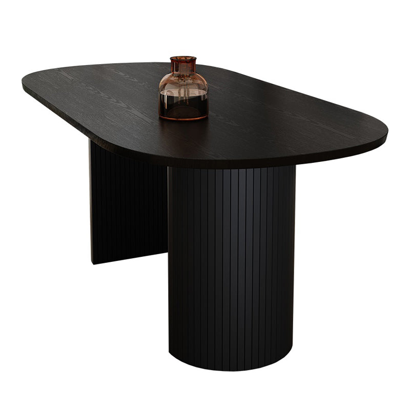 Solid Wood Contemporary Double Pedestal Dining Table Sintered Stone Table for Dining Room Oval Black 55.1"L x 27.6"W x 29.5"H Clearhalo ' dining_table' 'Dining Tables & Seating' 'Dining Tables' 'furn' 'furn_dining_table' 'Furniture' 'furniture_dining_table' 'Kitchen & Dining Furniture' 'kitchen&dining_furn' 'kitchen' 'kitchen_dining_table' 4381299