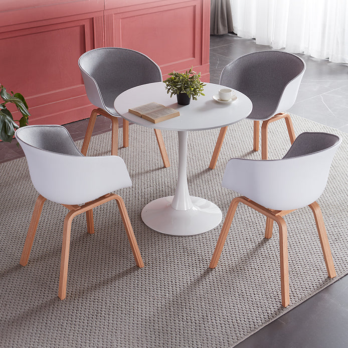 Modern Artificial Wooden Dining Table Round Table with Metal Pedestal Base White 27.6"L x 27.6"W x 29.5"H Without Chairs Clearhalo ' dining_table' 'Dining Tables & Seating' 'Dining Tables' 'furn' 'furn_dining_table' 'Furniture' 'furniture_dining_table' 'Kitchen & Dining Furniture' 'kitchen&dining_furn' 'kitchen' 'kitchen_dining_table' 4381313
