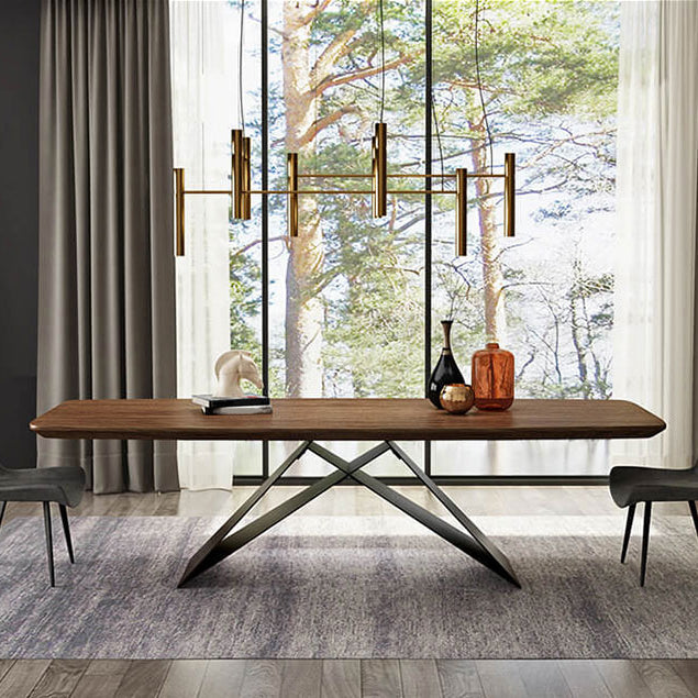Industrial Metal Rectangle Dining Table Walnut Wood Top Table for Kitchen 63"L x 35.4"W x 29.5"H Without Chairs Clearhalo ' dining_table' 'Dining Tables & Seating' 'Dining Tables' 'furn' 'furn_dining_table' 'Furniture' 'furniture_dining_table' 'Kitchen & Dining Furniture' 'kitchen&dining_furn' 'kitchen' 'kitchen_dining_table' 4381326