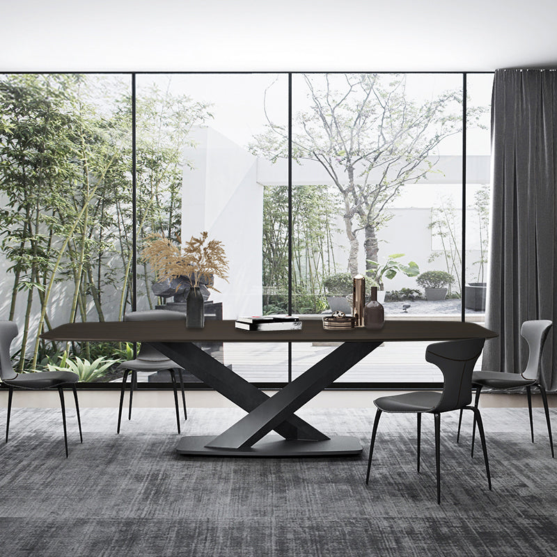 Metal Industrial Dining Table Solid Wood Top Table with Pedestal Base 70.9"L x 35.4"W x 29.5"H Without Chairs Clearhalo ' dining_table' 'Dining Tables & Seating' 'Dining Tables' 'furn' 'furn_dining_table' 'Furniture' 'furniture_dining_table' 'Kitchen & Dining Furniture' 'kitchen&dining_furn' 'kitchen' 'kitchen_dining_table' 4381347