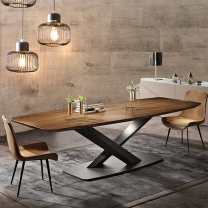 Metal Industrial Rectangle Dining Table Solid Wood Top Table with Pedestal Base 55.1"L x 31.5"W x 29.5"H Without Chairs Clearhalo ' dining_table' 'Dining Tables & Seating' 'Dining Tables' 'furn' 'furn_dining_table' 'Furniture' 'furniture_dining_table' 'Kitchen & Dining Furniture' 'kitchen&dining_furn' 'kitchen' 'kitchen_dining_table' 4381371